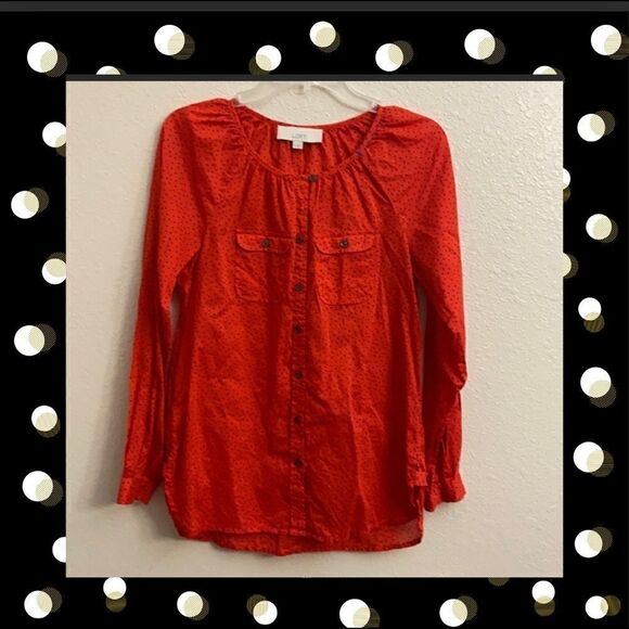 LOFT Red polka dot long sleeve button down shirt!! - Picture 1 of 6